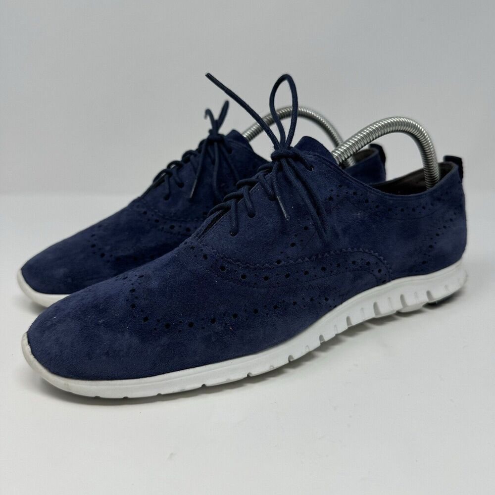 COLE HAAN Women's ZeroGrand Wingtip Oxford Blue Suede W05157 Shoes 10.5 B